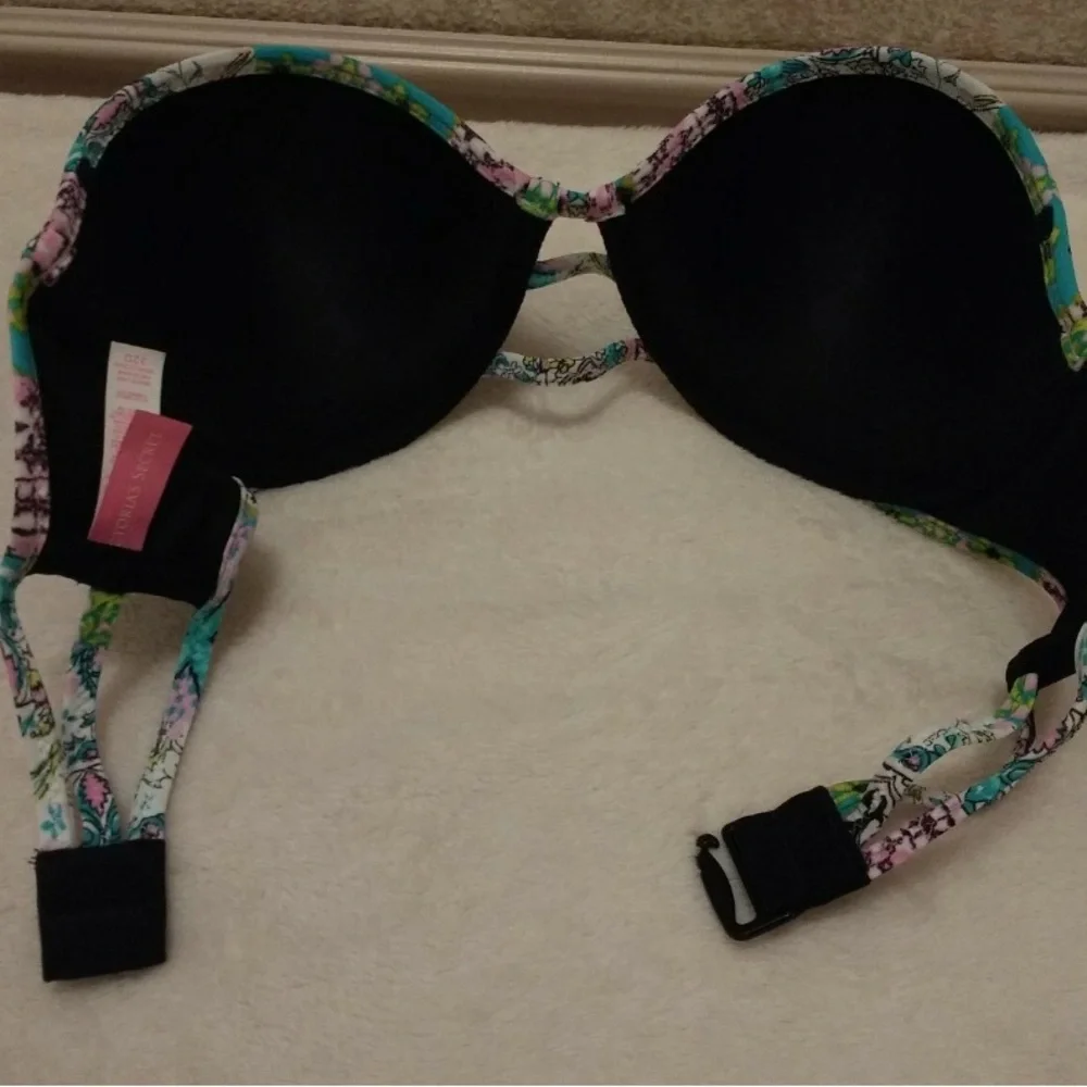 Victoria's Secret Bali Black and Multicolor Embroidered Bikini Top